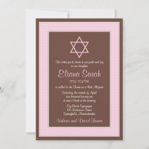 Rosa Brown Polka - Bat mitzvah inbjudan