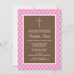 Rosa Brown Polka Dot Kor-baptism - rolig Inbjudningar