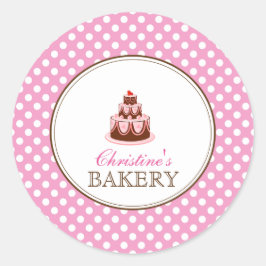 Rosa & Brown Polka dots Cake Bakery Sticker LABEL Runt Klistermärke