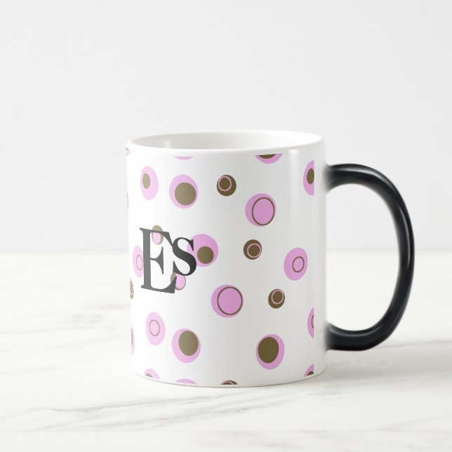 Rosa Brown Polka dots Monogrammed Magisk Mugg (Höger)
