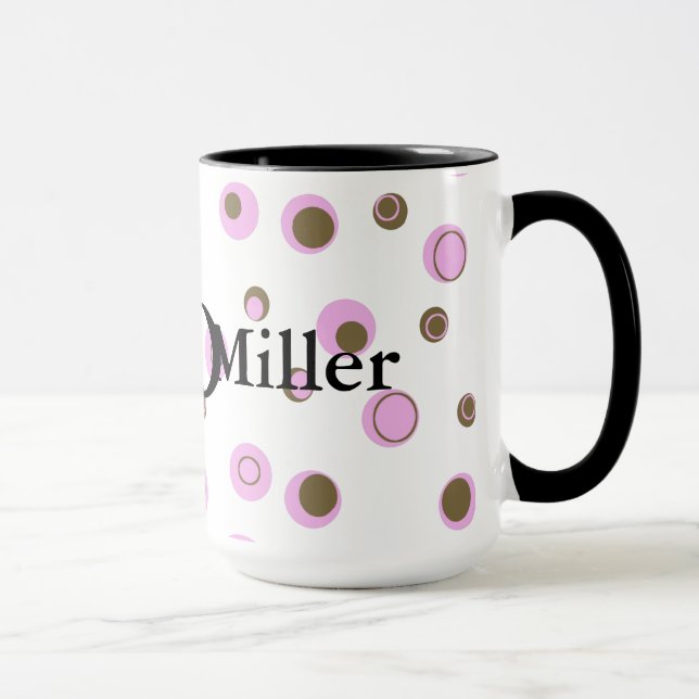 Rosa Brown Polka dots Monogrammed Mugg (Höger)