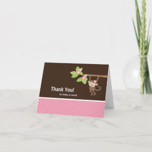 Rosa & Brown Safari Monkey Tackkort Card