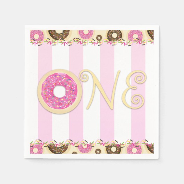 Rosa Brown Sprinkle Donuts ONE 1ST Birthday Party Pappersservett (Framsidan)