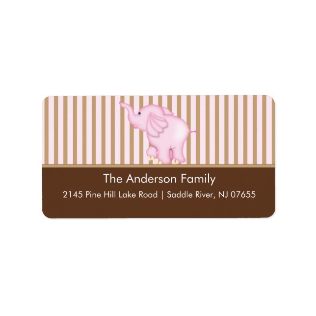 Rosa & Brown Sweet Baby Elephant Address Label Adressetikett (Framsidan)