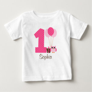 Rosa Brown Uggla Polka Dot 1st Birthday Girl Tee Shirt