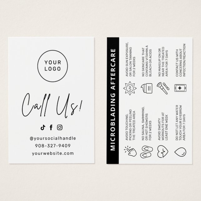 Rosa Brows Aftercare PMU Brow Instructions Card Visitkort (Framsida & baksida)