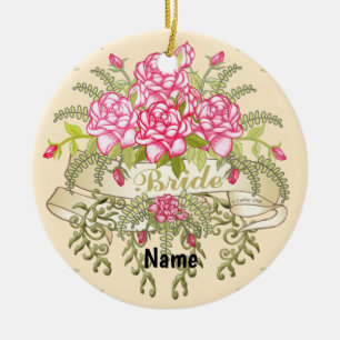 Rosa brudprydnad julgransprydnad keramik