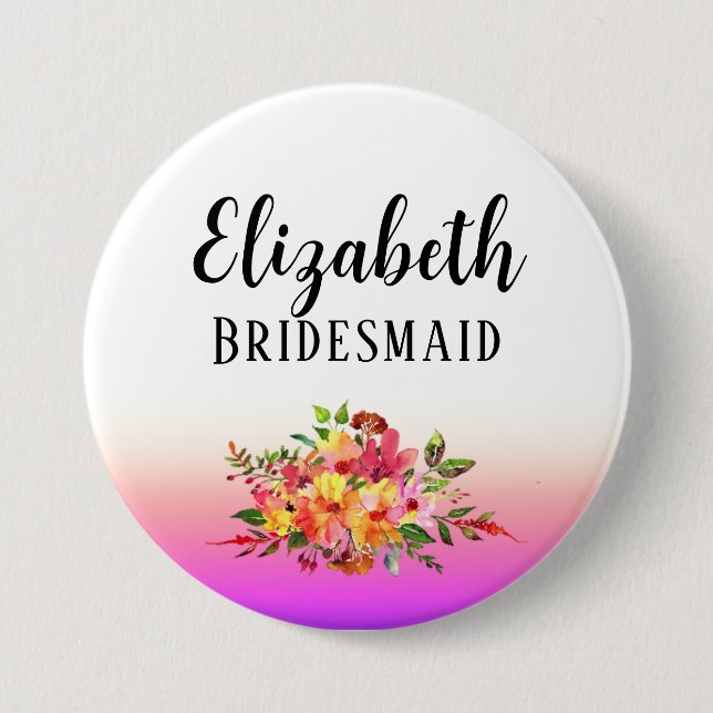 Rosa brudtärna | Modern blomsterpersonaliserad Knapp (Framsida)