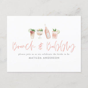Rosa bruly bachelorette helg brunch & bubbly inbjudan vykort