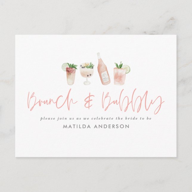 Rosa bruly bachelorette helg brunch & bubbly inbjudan vykort (Framsida)