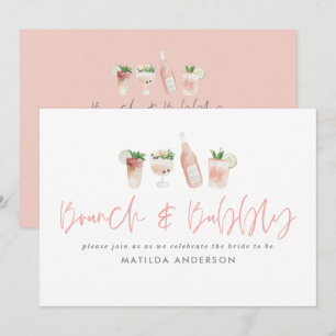 Rosa bruly bachelorette helg brunch & bubbly inbjudningar