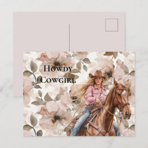 Rosa Brun Blond Cowgirl Sydvästlig Blomma Howdy Vykort