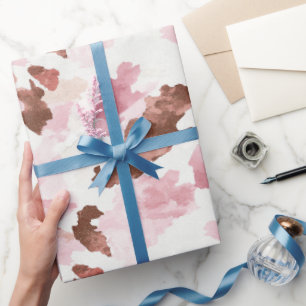 Rosa Brun Cowgirl Ko Print Djur Bröllopsdusch Presentpapper