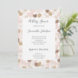 Rosa Brun Crème Hjärtan Baby Shower Inbjudningar