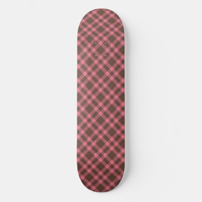Rosa Brun Karomuster Mini Skateboard Bräda 18,5 Cm (Framsida)