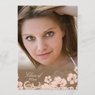 Rosa + brun körsbärsblomfoto examensfest inbjudningar