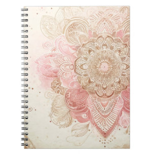 Rosa Brun Kräm Mandala Boheme Boho Mode Anteckningsbok