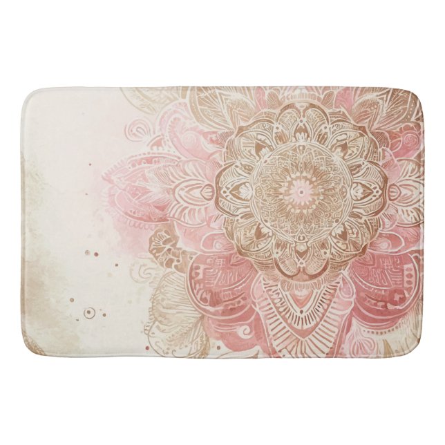 Rosa Brun Kräm Mandala Boheme Boho Mode Badrumsmatta (Framsidan)