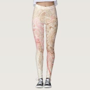 Rosa Brun Kräm Mandala Boheme Mode Leggings