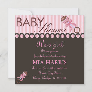 Rosa & Brun Rattle Design Baby Shower Inbjudan