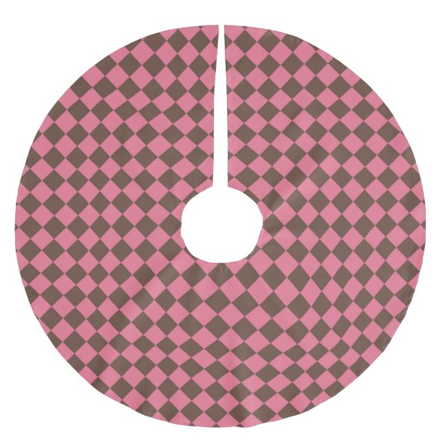 Rosa Brun Rutig Diamantmönster Julgransmatta Borstad Polyester (Framsidan)