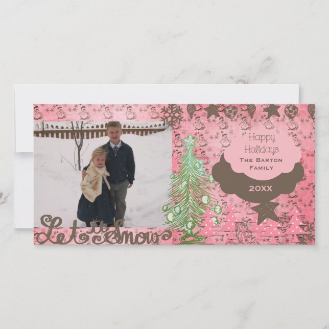 Rosa/Brun Snögubbar - jullkort - Helgdag Julkort (Framsida)