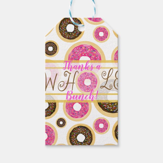 Rosa & brun Sprinkle Donuts Modern Födelsedagsfest Presentetikett (Framsidan)