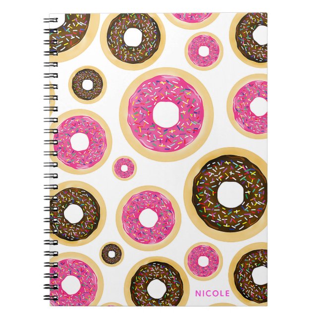 Rosa & brun Sprinkle Donuts Modern Roligt Cute Anteckningsbok Med Spiral (Framsidan)