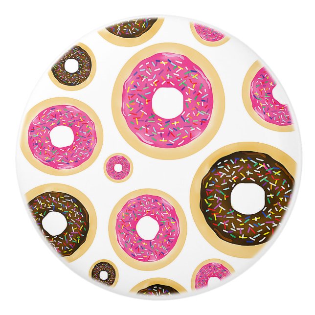 Rosa & brun Sprinkle Donuts Modern Roligt Cute Knopp (Framsidan)