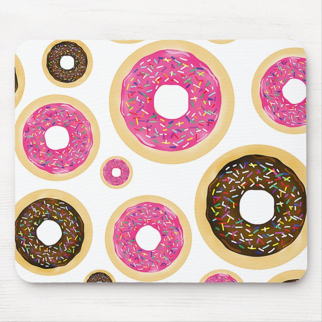 Rosa & brun Sprinkle Donuts Modern Roligt Cute Musmatta (Framsidan)