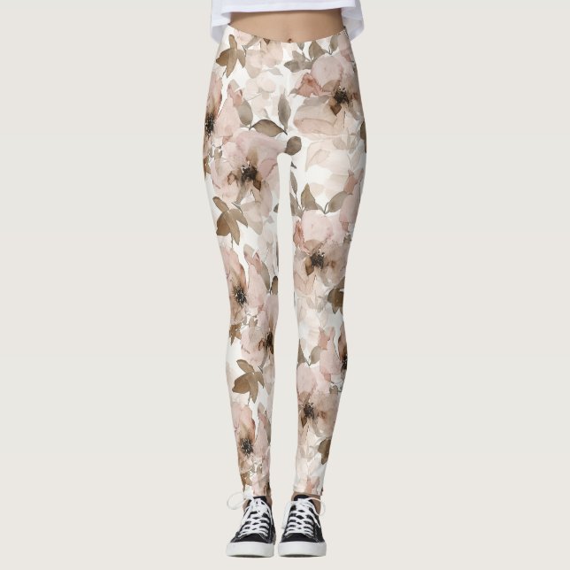 Rosa Brun Sydvästlig Blommig  Leggings (Framsida)