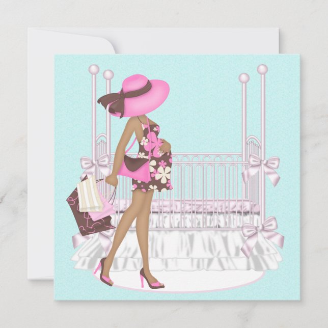 Rosa Brun Teal Blå Bebis Babyshower Inbjudningar (Framsida)