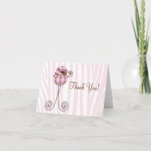 Rosa Bruna Rosa Zebra Baby Shower Tacksamhetskort Tack Kort