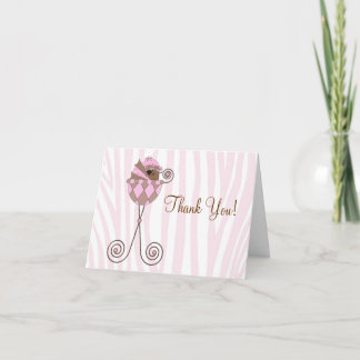 Rosa Bruna Rosa Zebra Baby Shower Tacksamhetskort Tack Kort