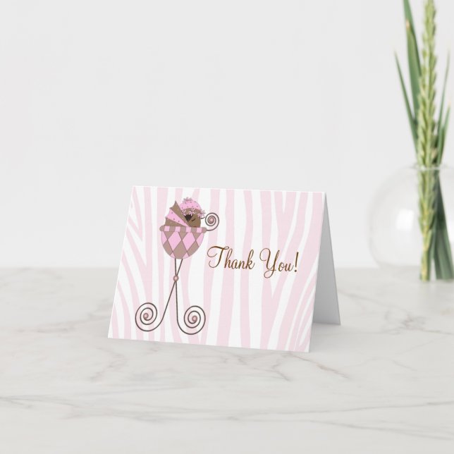 Rosa Bruna Rosa Zebra Baby Shower Tacksamhetskort Tack Kort (Framsida)