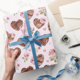 Rosa Bruna Rosor Blommiga Hjärtan Bröllop Presentpapper