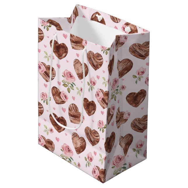 Rosa Bruna Rosor Blommiga Hjärtan Bröllopsdusch (Framsidan Vinklad)