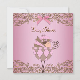 Rosa bruna spets flicka baby shower inbjudningar