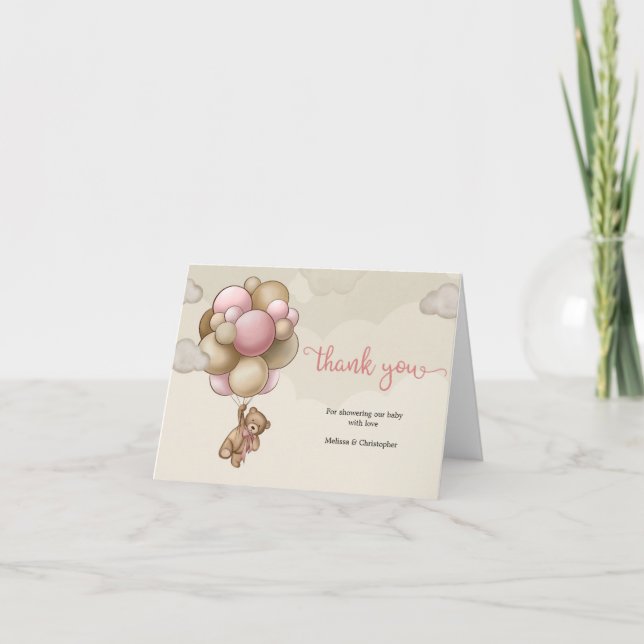 Rosa brunbeige ballonger som de bär tack för kort (Framsida)