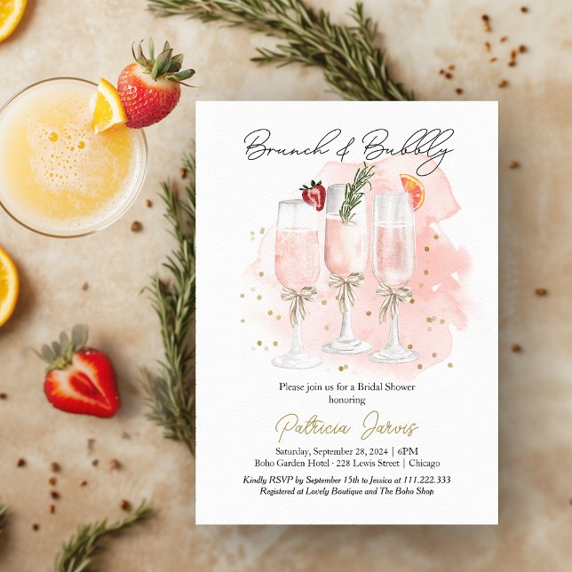 Rosa Brunch & Bubbly Mimosa Bröllopsdusch Inbjudningar (Skapare uppladdad)