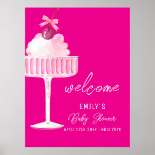Rosa Brunch Körsbär Champagne Baby Shower Välkomst Poster