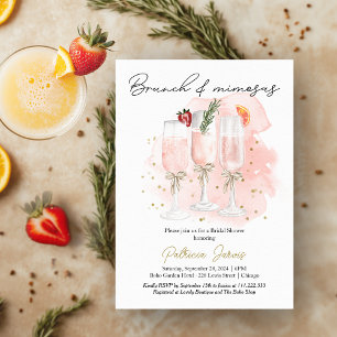 Rosa Brunch & Mimosas Cocktail Bröllopsdusch Inbjudningar