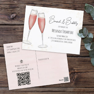 Rosa Brunch Möhippa QR Code Gift Registry Vykort