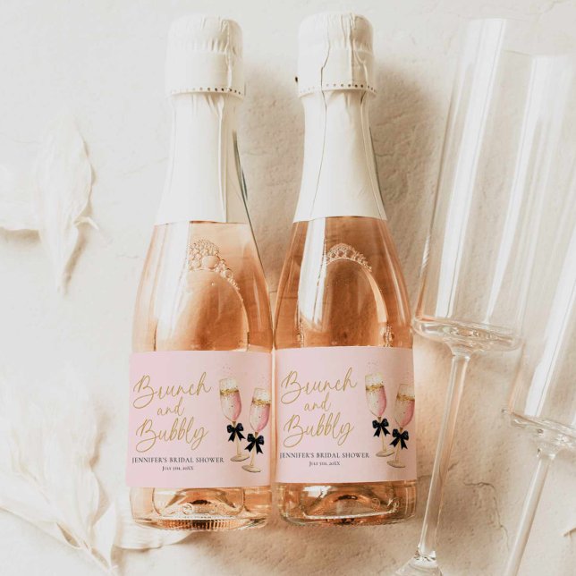 Rosa Brunch och Bubbly Bröllopsdusch (Pink champagne Brunch and Bubbly Mini Champagne Label)