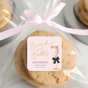 Rosa Brunch och Bubbly Bröllopsfest Fyrkantigt Klistermärke