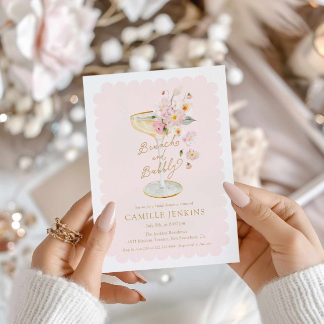 Rosa Brunch och Bubly Inbjudningskort för möhippan (Pink Brunch and Bubbly Invitation)