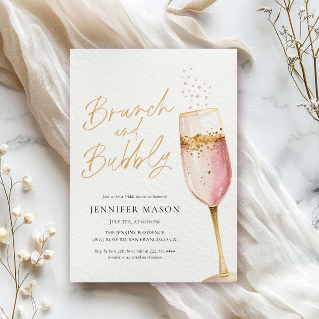 Rosa Brunch och Bubly Möhippa Inbjudningar (Elegant Pink Brunch and Bubbly Invitation)