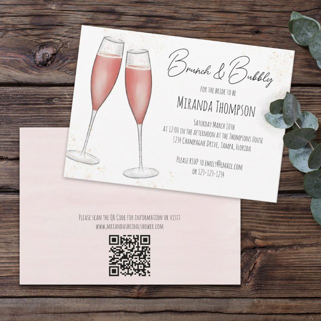Rosa Brunch och Bubly Möhippa QR-kod Inbjudningar (Skapare uppladdad)