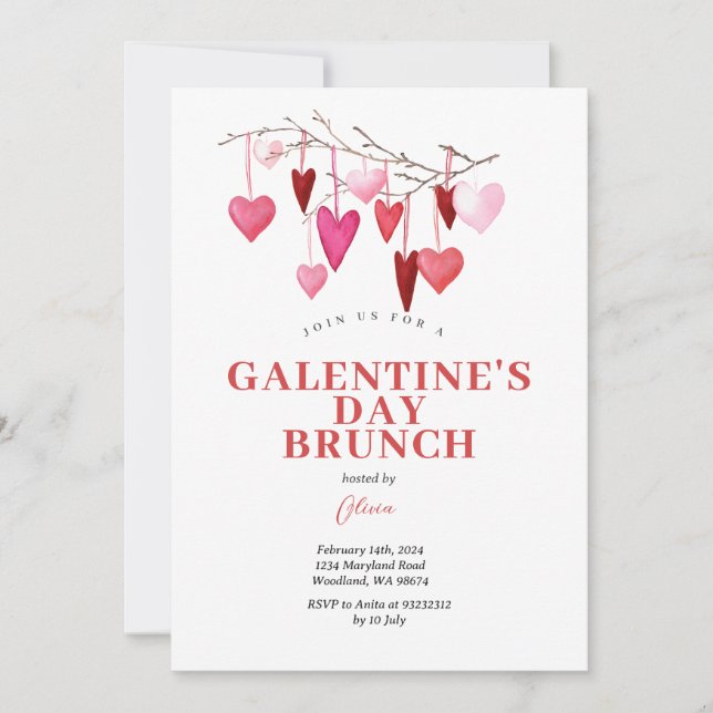 Rosa brunch på Alla hjärtans dag vänskapsinbjudan  Inbjudningar (Framsida)