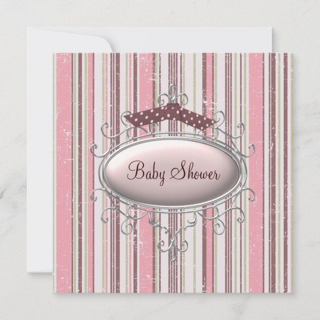 Rosa Brunt Shabby Chic Bebis Baby Shower Inbjudningar (Framsida)